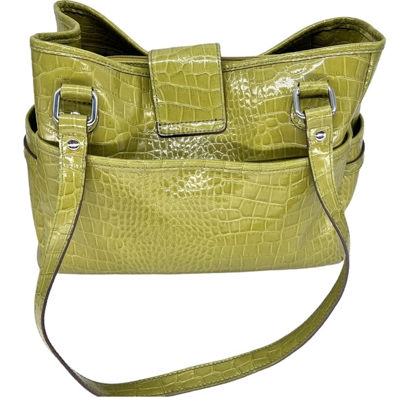 LIZ CLAIBORNE LIME GREEN FAUX ALLIGATOR HANDBAG SHOULDER BAG - Picture 2 of 15